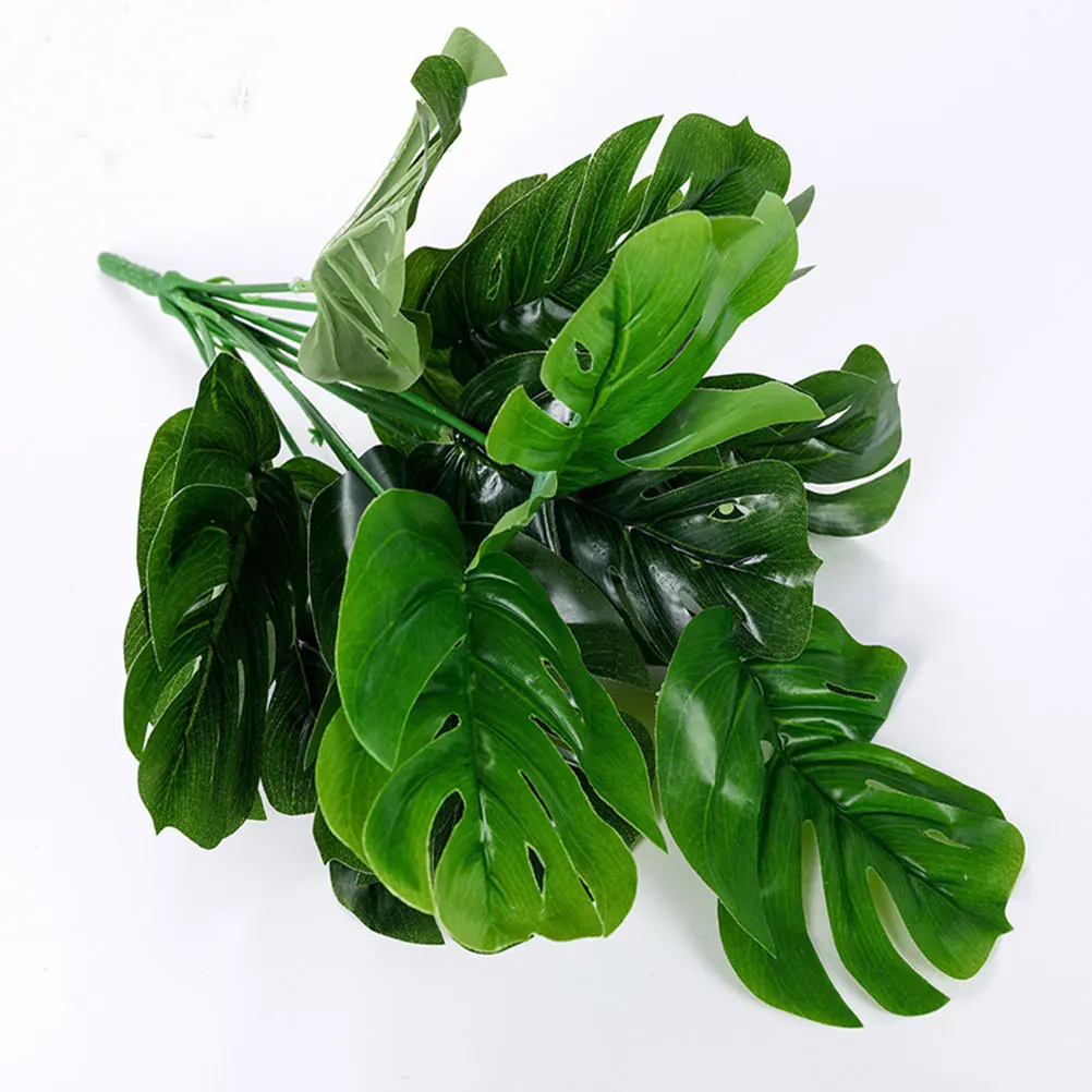 

2Pcs Artificial Monstera Decor Premium Faux Green Leaves Simulated Tropical Palm Leaves Jungle Party Supplies Home Sofa