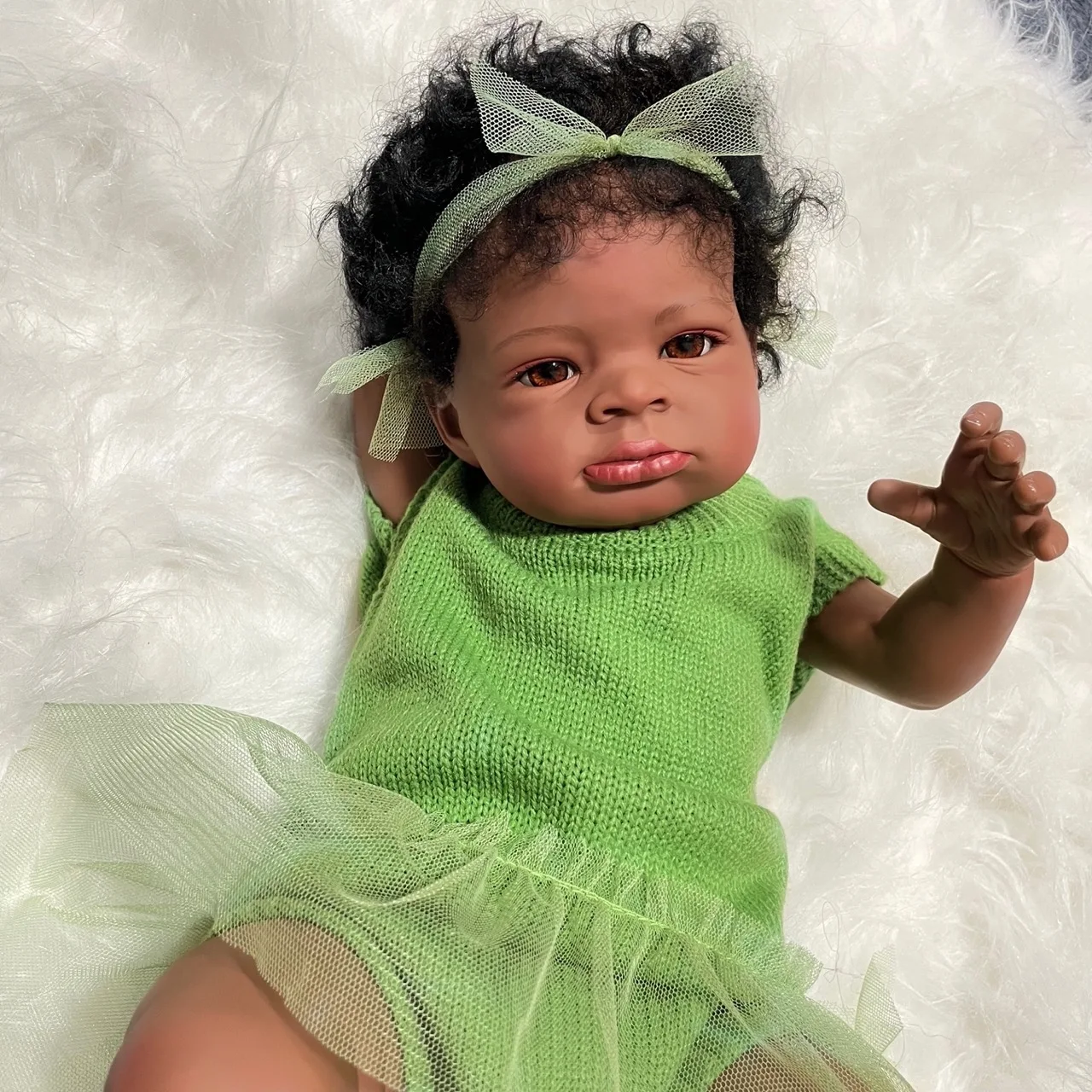 MRB 50CM Reborn Baby Doll Lanny African American Dark Skin Girl Cuddly Doll Lovely Black Girl Collectible Art Christmas Doll