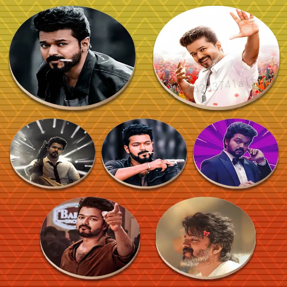 

Actor T-Thalapathy V-Vijay Round Wooden Coasters Non-Slip Suitable for Drinks Tea,Coffee Home Perfect Gift