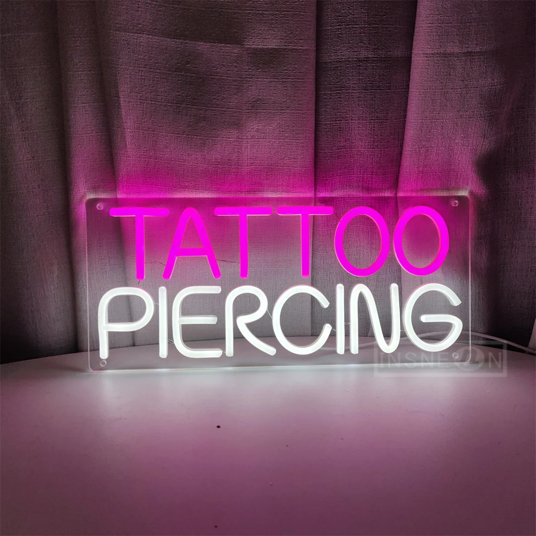 TATTOO Neon Sign Light Salon Studio Shop Plaque Pink LED Wall Art Decor Sign For Body Piercing Business Store Beauty Indoor USB