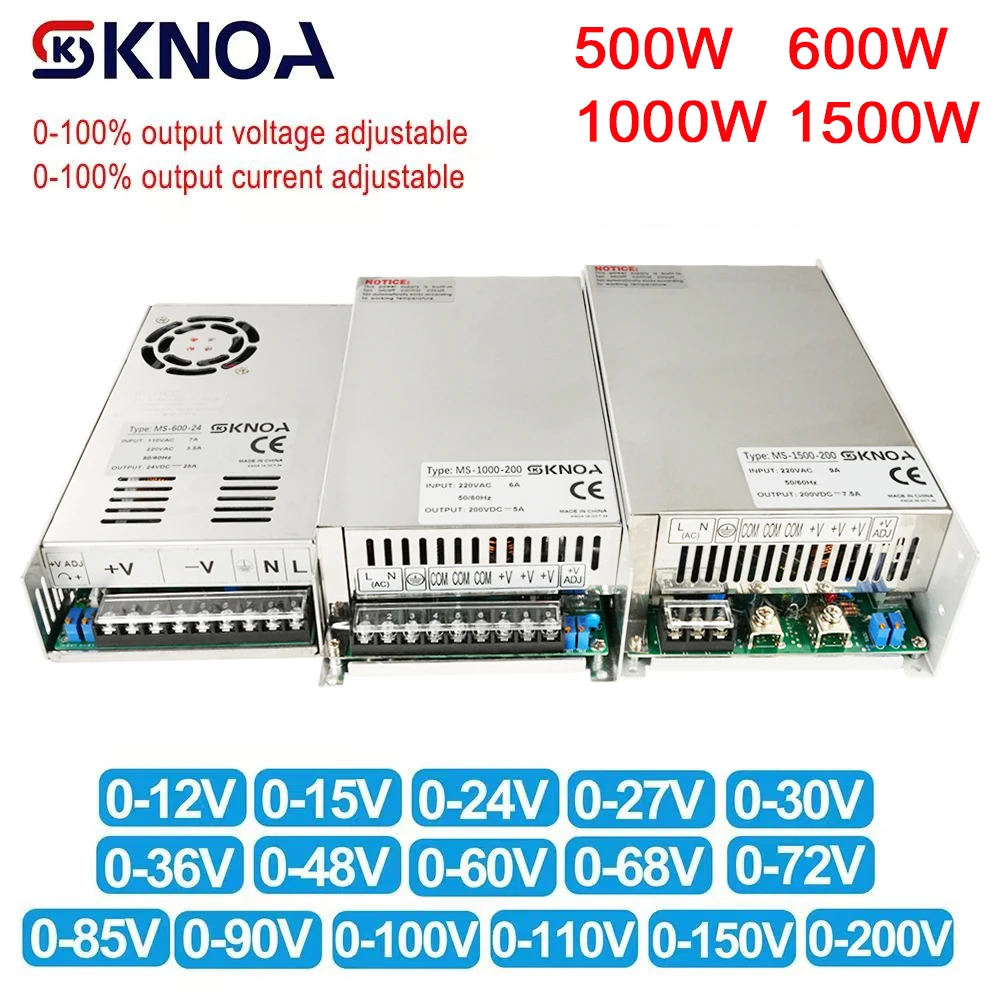 500W 600W 1000W 1500W Adjustable Power supply 0-12V 15V 24V 27V 30V 36V 48V 60V 72V 85V 90V 100V 110V 150V 200V Ac / Dc Smps LED