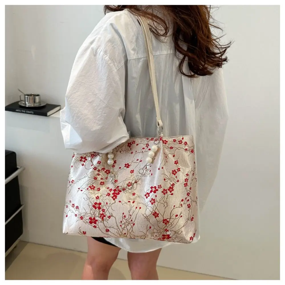 

New Large Capacity Embroidered Shoulder Bag Fashion Chinese Style Casual Tote Bag PU Strap Student Crossbody Bag Women Handbag