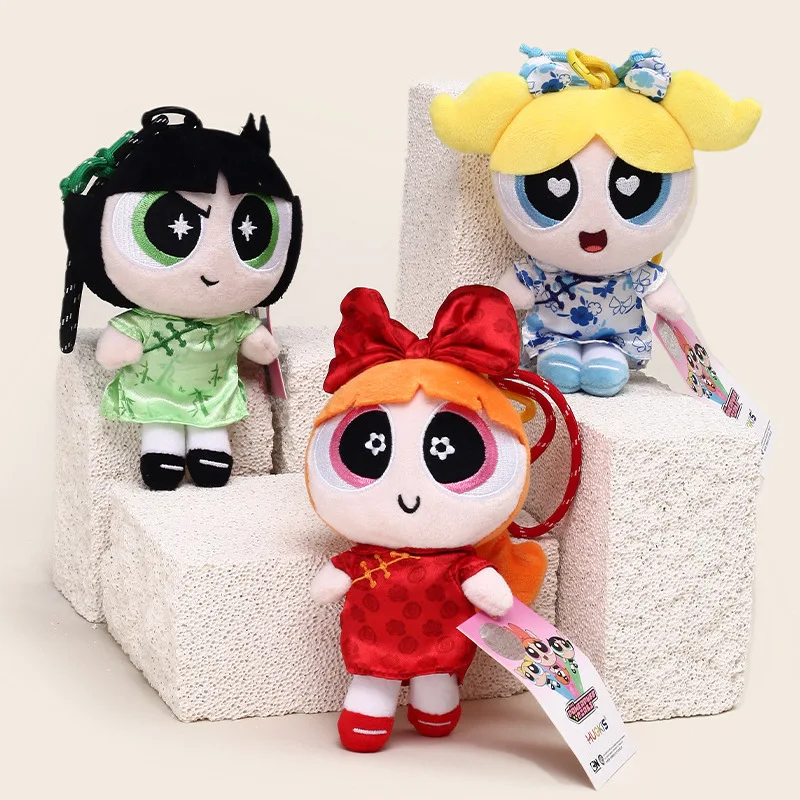 Véritable Cheongsam le Powerpuff filles en peluche poupée porte-clés Anime Girly coeur mignon jouets en peluche sac à dos porte-clés filles cadeaux