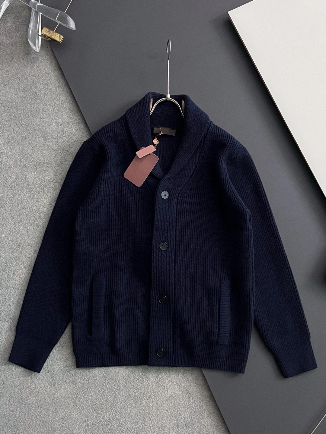 

Мужской вязаный шерстяной кардиган с воротником-стойкой для ранней весны, повседневный свитер-жакет, мягкий, теплый, модный, городской стиль