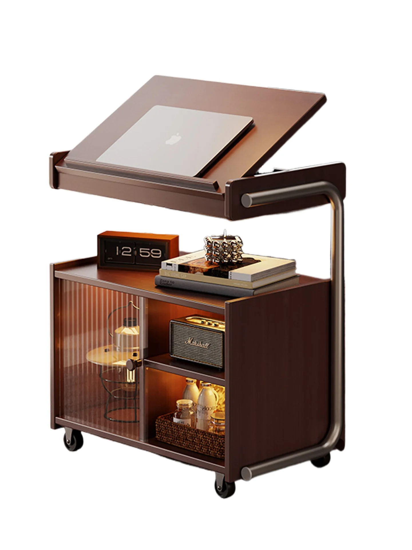 

Movable side sofa side cabinet living room household small apartment solid wood medieval cart