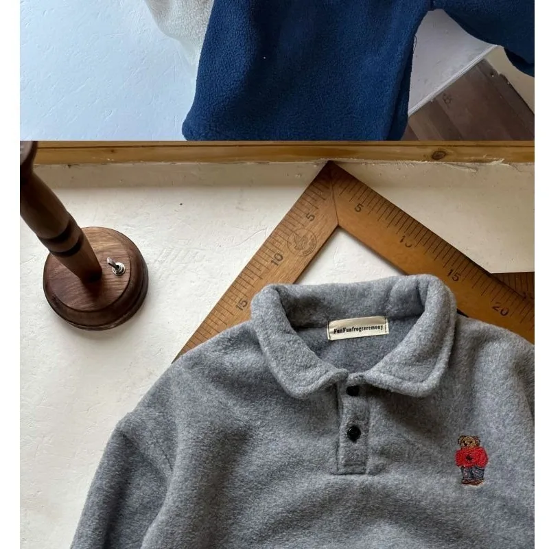 Kinder Jungen Fleece Poloshirts RAISE Herbst Winter Säuglinge Babys Jungen Unterhemd Locker Plus Samt Warm Kinder Jungen Pullover – Detail 12