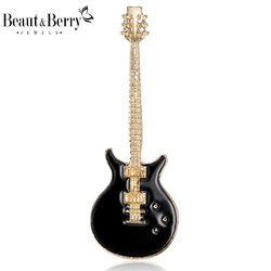 Beaut&Berry Luxury Enamel Guitar Brooches for Women Unisex Music Instrument Pins Casual Party Accessories New Year Gifts Friends