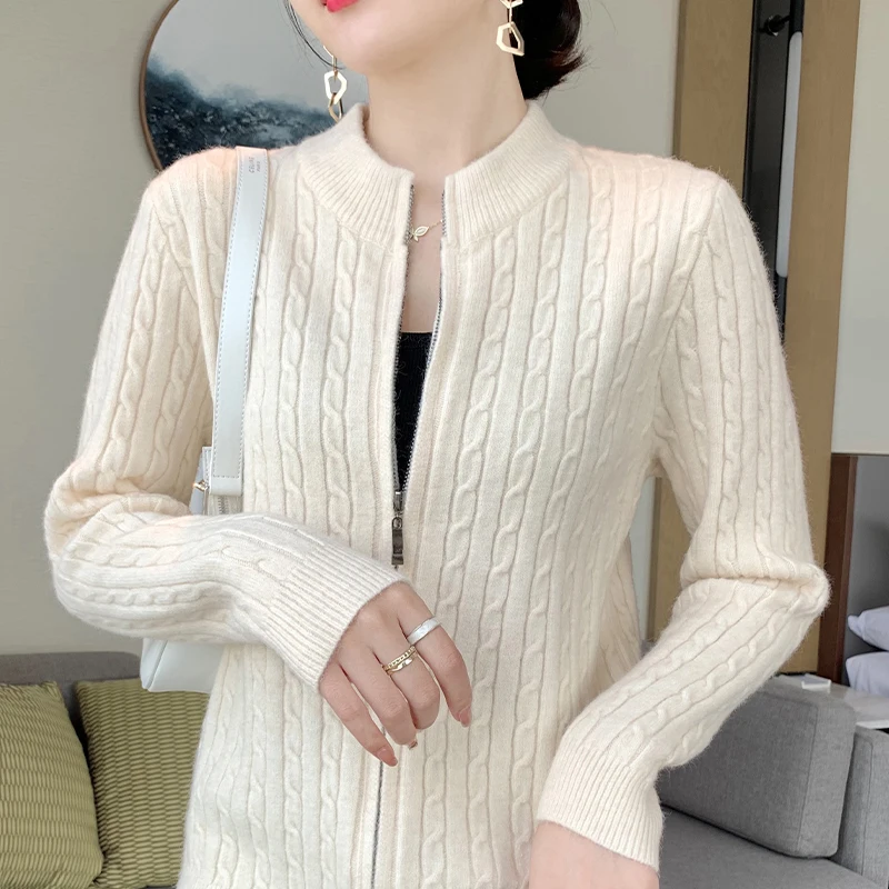 Fried dough twist sweater coat cardigan female lazy style spring and autumn thickened loose Korean retro hooded sweater top fash