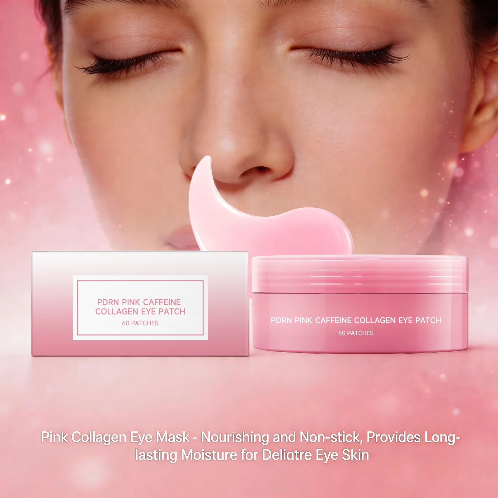​Collagen Eye Mask for Dark Circles Hydrating Brightening Under Eye Mask Anti Puffiness Fine Lines PDRN Pink Caffeine Eye Patche