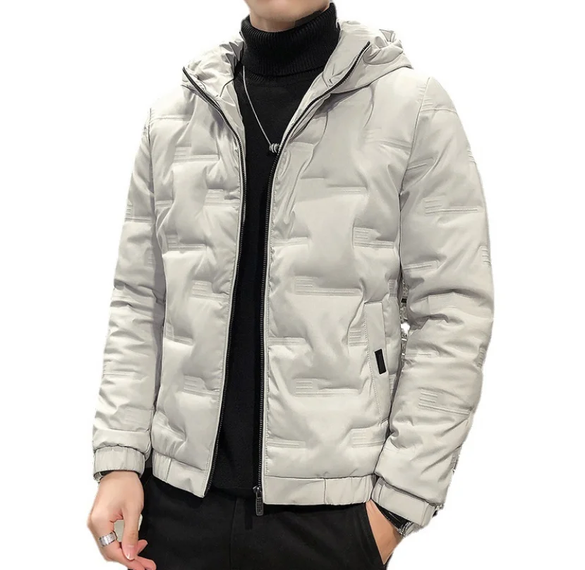 

Winter white duck down warm and handsome hooded jacket men's clothing