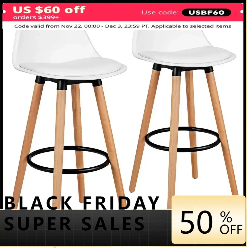 

Bar Stools Set of 2, Modern Armless Kitchen Stool with Soft PU Leather Seat, Bar Height Stool with Round Metal Footrest