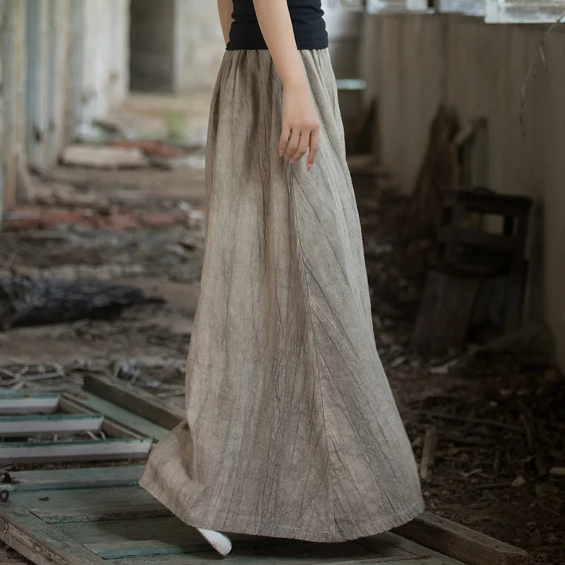 

Ramie tie-dye spring and summer cotton and linen women's clothing new elastic waist long versatile literary loose skirt fashion