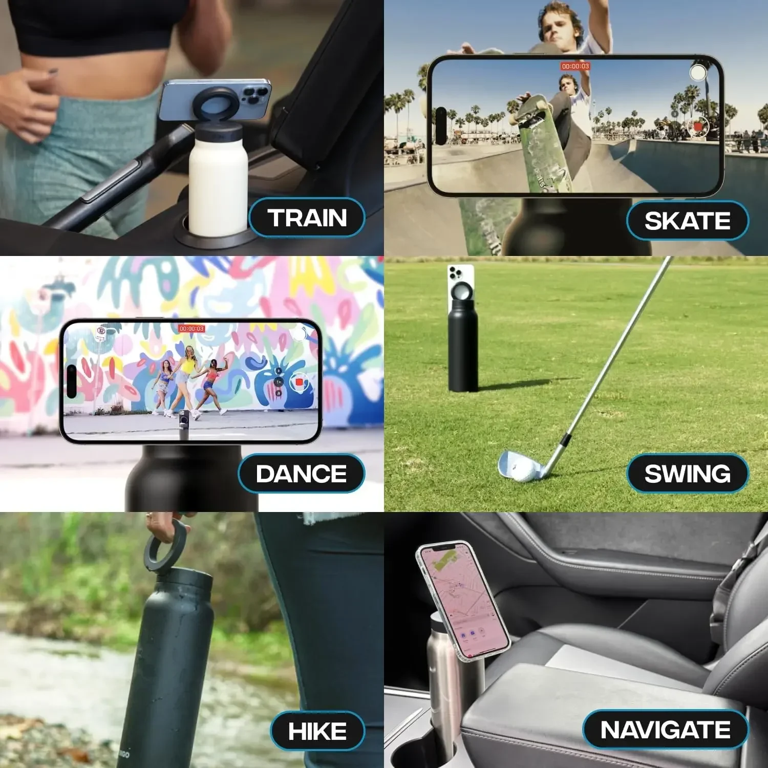 Custom All-in- One 24oz Stainless Steel Insulated Water Bottle with Magnetic Tripod Phone Holder for Sports Water Bottle