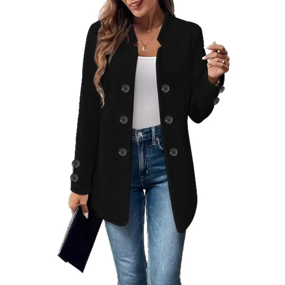 2025 Autumn New European & American Women's Fashion: Stylish Three-button Double-breasted Cufflink Cardigan Blazer Top Essential