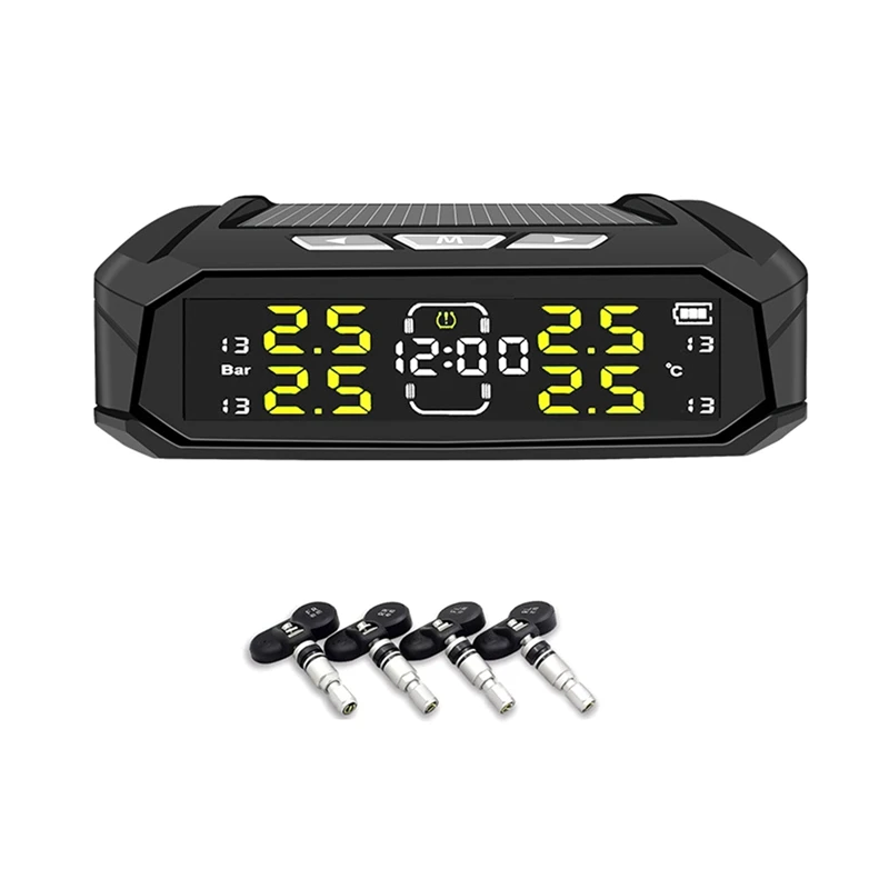 Solar Power Car TPMS Digital LCD Display Car Security Alarm Tire Pressure Monitoring System With 4 Sensors