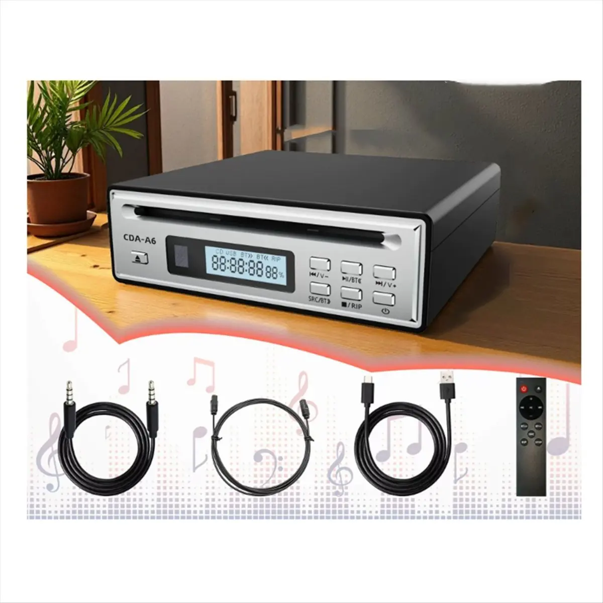 Ripper CD stabile e Hi-Fi con ripping WAV one-touch, lettore CD Bluetooth bidirezionale, riproduzione USB, uscita ottica e AUX