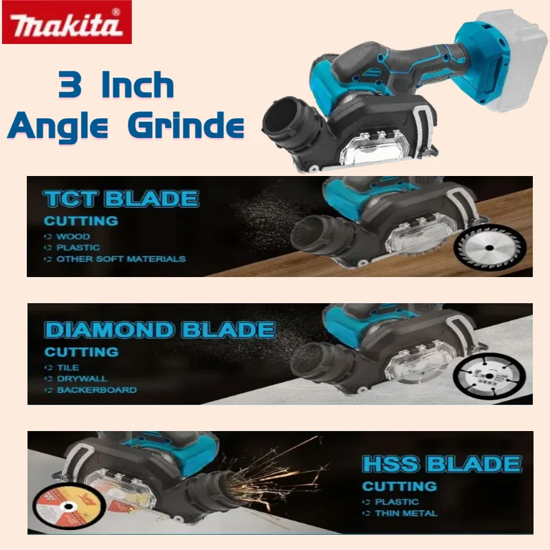 Makita 3 Polegada mini moedor de ângulo sem fio máquina serra circular sem escova elétrica moagem polimento corte ferramenta elétrica