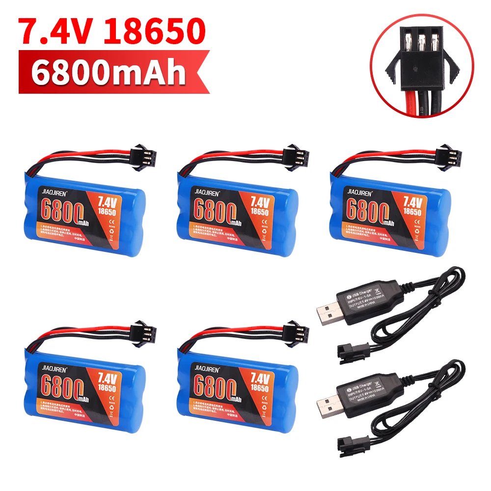 SM-3P Plug Upgrade 7.4V 6800mAh Li-ion Batterij Met USB Lader Voor MN82 MN128 MN78 LC79 Afstandsbediening Auto batterij 2S 18650 25C