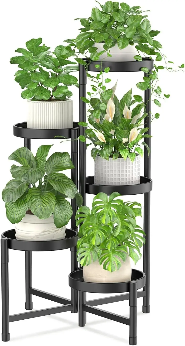 

5-Tier Corner Metal Plant Stand Indoor Outdoor Folding Flower Display Shelf for Patio Garden Living Room