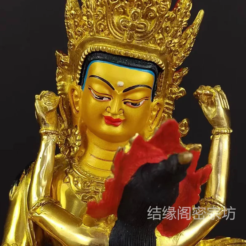 Copper Tibetan Tantra Fully Gilded Joyful Buddha Figure Double Body Vajrasattva Tara Bodhisattva Statue Can Be Used for Storage