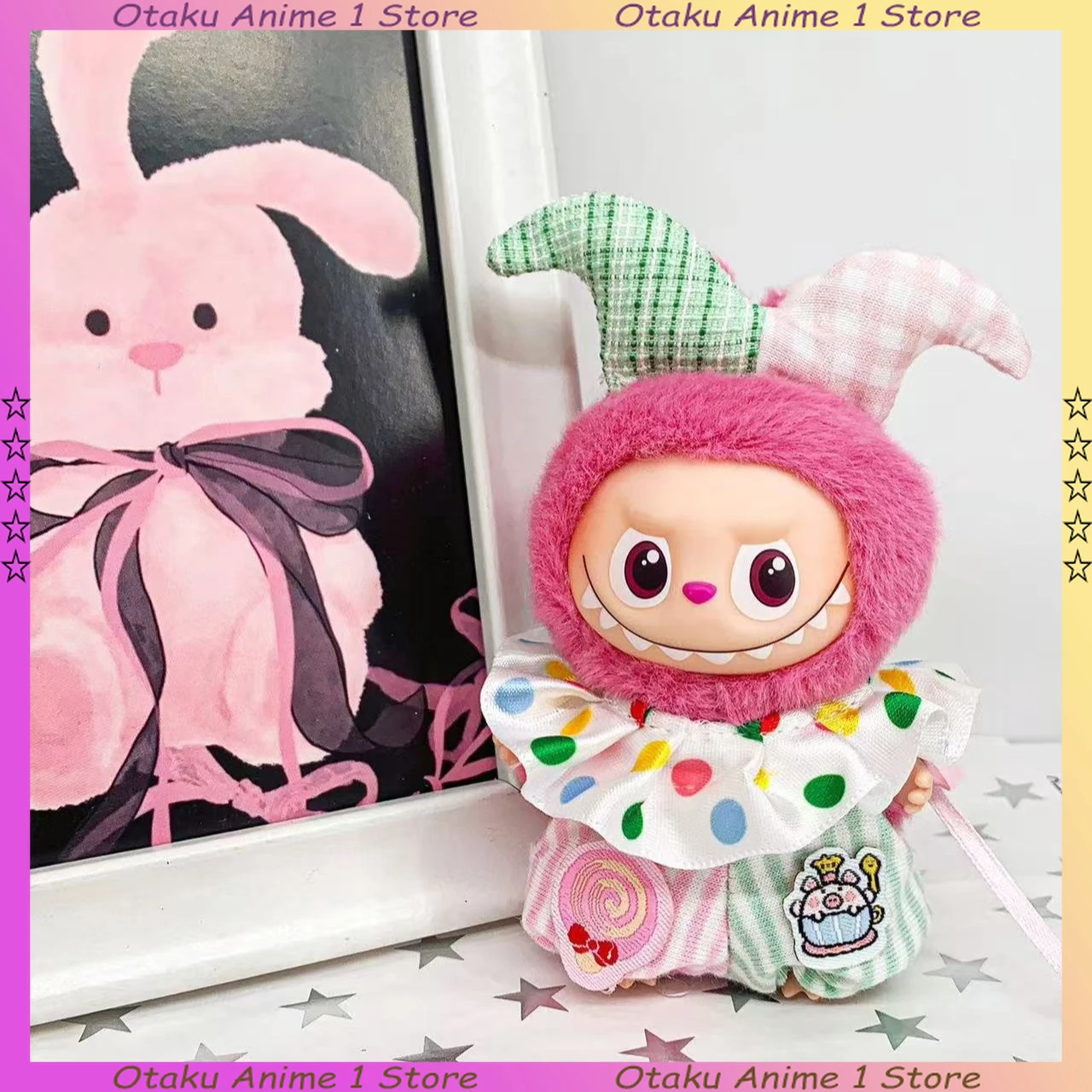 ل Labubu 4.0 الملابس لطيف السيرك المهرجين مجموعة مهرج قبعة بذلة صغيرة أفخم دمية الملابس موضة إكسسوارات دمي هدية