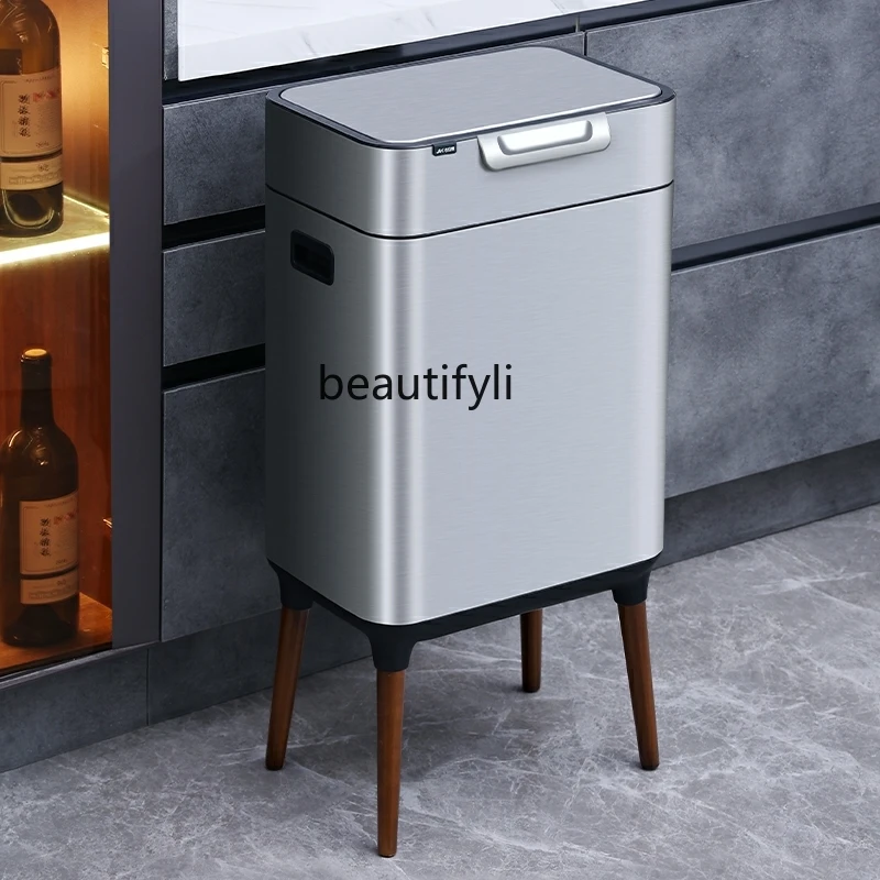 Light luxury hand-pressed large-capacity high-foot trash can with good looks in living room, kitchen, shopping mall and villa