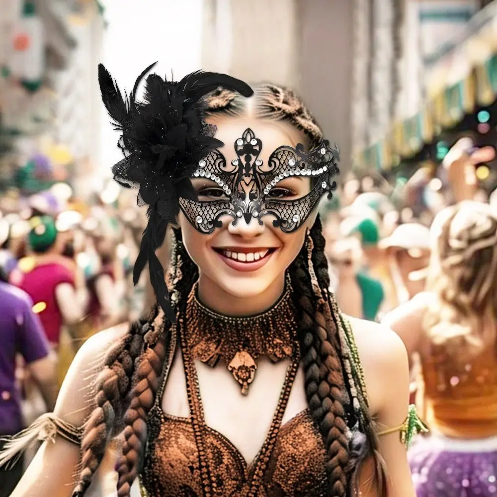 

Carnival Party Costume Feather Halloween Masquerade Mask Lightweight Fashion Costumes Blindfold Funny Black Mesh Mask Festival