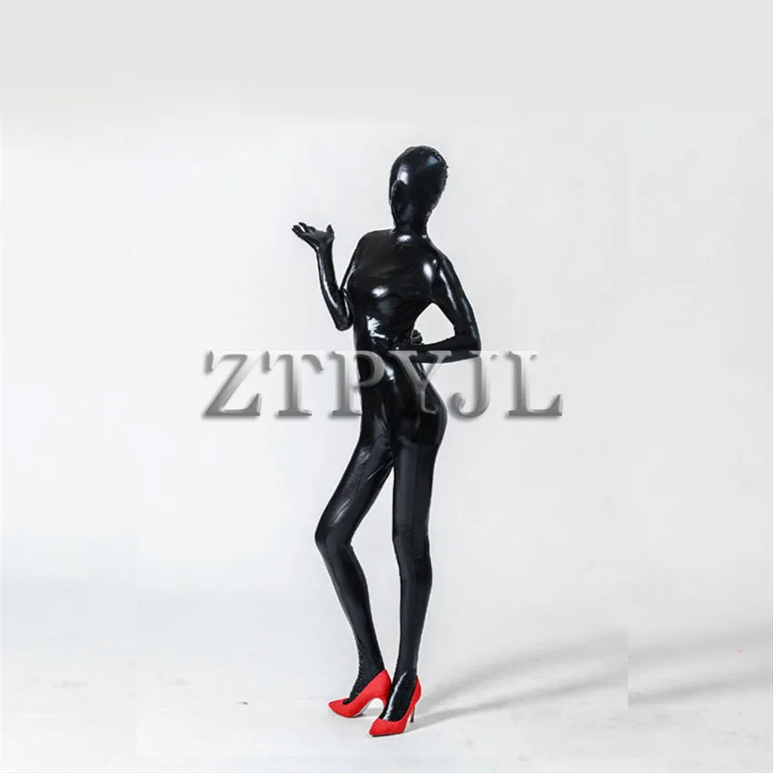 Full Cover Rubber Catsuit Jumpsuit With Hood And Toes Tow Way Zip Bodysuit Custom Halloween Plus Size S-2XL Black Color