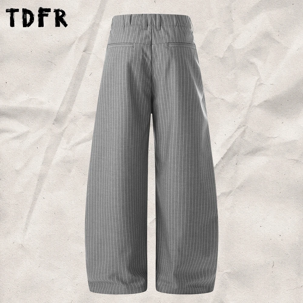 Vertical Stripes Pleated Trousers Retro Baggy Casual Loose Wide-leg Scimitar Suit Pants Man