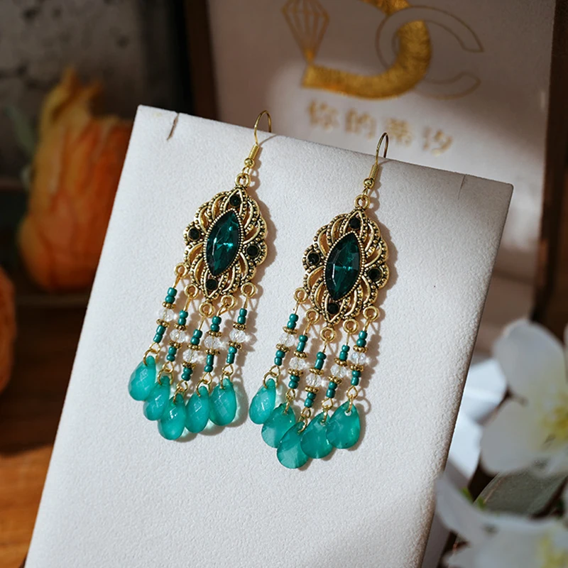 Neue Böhmische Ethnische Bunte Wasser Tropfen Quaste Ohrringe für Frauen Lange Hohl Antike Gold Farbe Baumeln Ohrring Pendientes Mujer – Detail 10