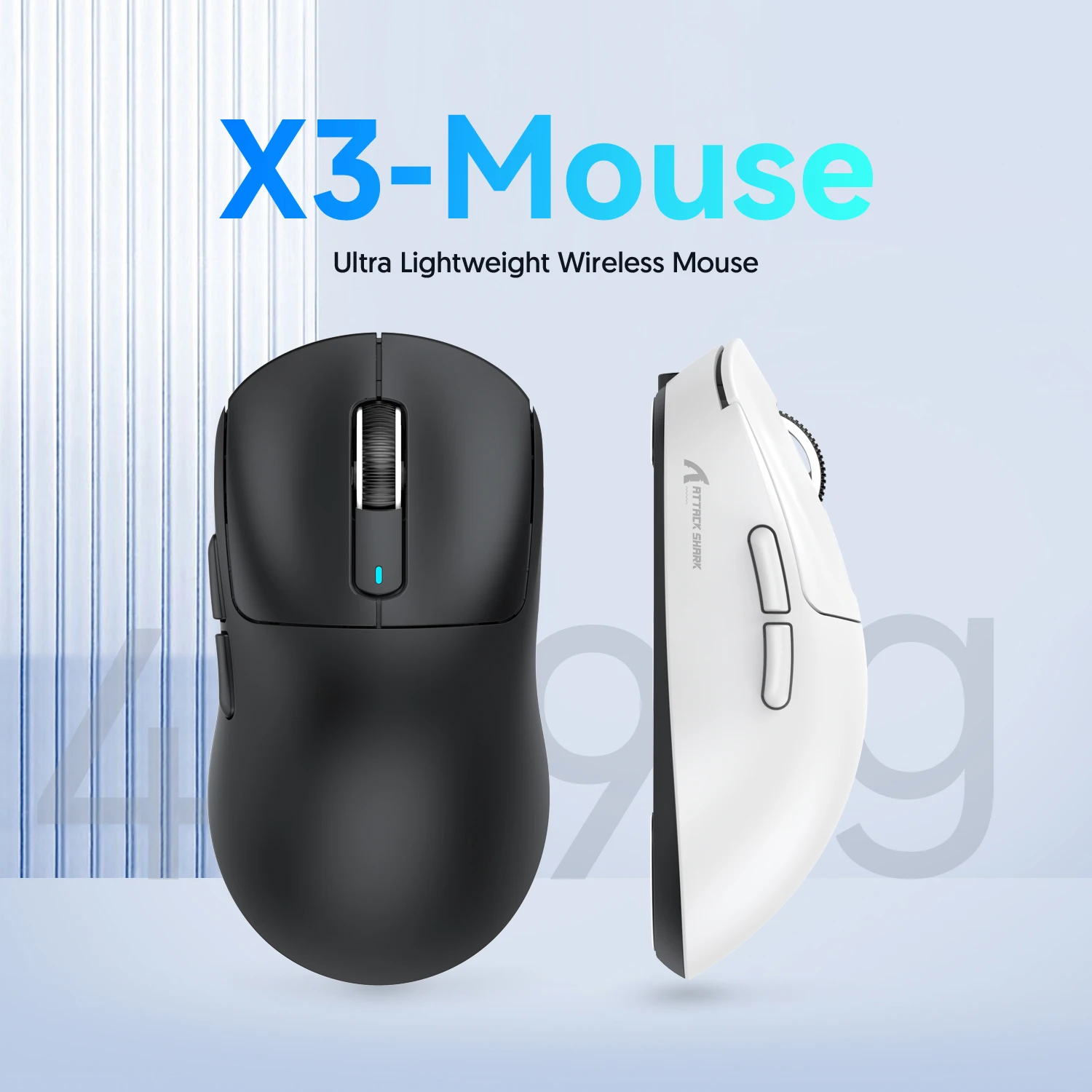 ATTACK SHARK X3 Lightweight Gaming Mouse,Tri-Mode,49g, PAW3395 Sensor, 26000 DPI, 200H Long Battery Life,  Ergonomic Gamer Mice