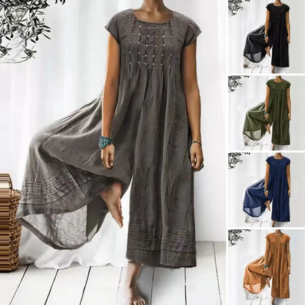 Lato paski Spaghetti luźny kombinezon Boho wzór Vintage druku szerokie nogawki Playsuit kobiety dorywczo plaża proste kombinezony