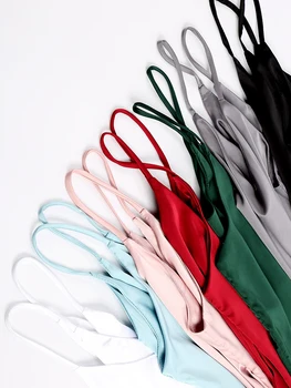 Top à bretelles Spaghetti pour femmes, col en V, caraco blanc de base sans manches, Satin soie débardeurs femmes été 2024 Camisole