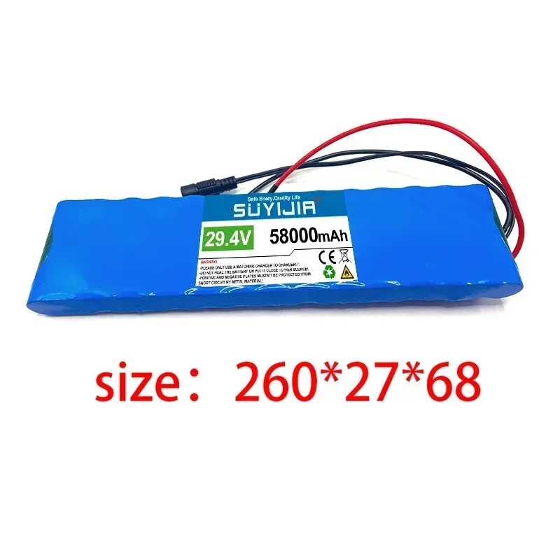 Original 24 Volt Battery 25.2V 58000mAh 7S2P 18650 Lithium Battery Pack 24V W/ Smart BMS for Electric Bicycle Moped + 2A Charger