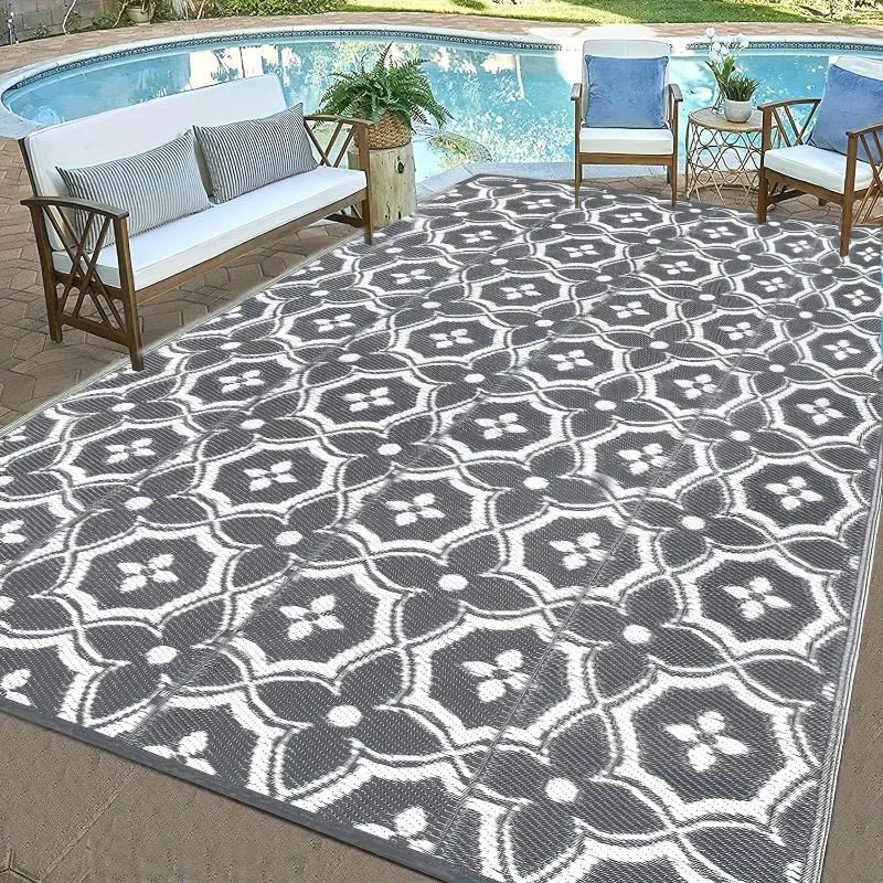 Faltbarer Outdoor-Teppich, Bohemian-Style Strandmatte Wasserdichter Wendeteppich für Balkon Camping Picknick Frühling Heimdekoration