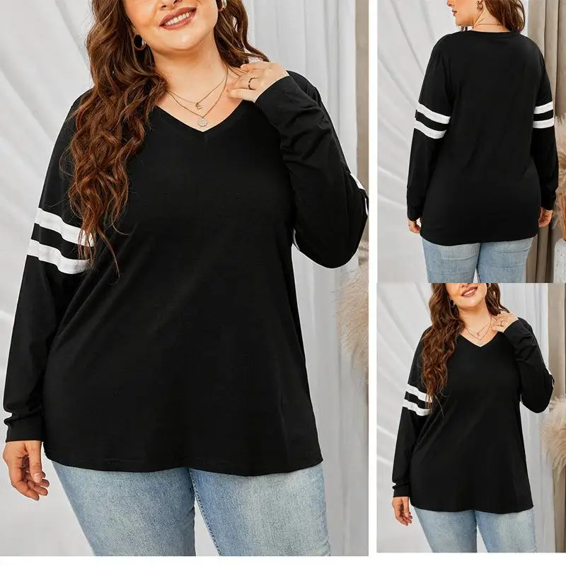 

Длинная футболка большого размера для женщин, осенняя, с воротником, повседневная, свободная, из полиэфирного волокна, с V-образным вырезом, боковой молния, повседневная