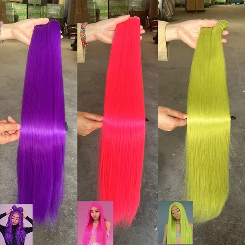 Imagen 1 del producto Extensiones de mechones de pelo liso y colorido, mechones de pelo liso ombré, mechones de pelo liso sintético completo hasta el extremo
