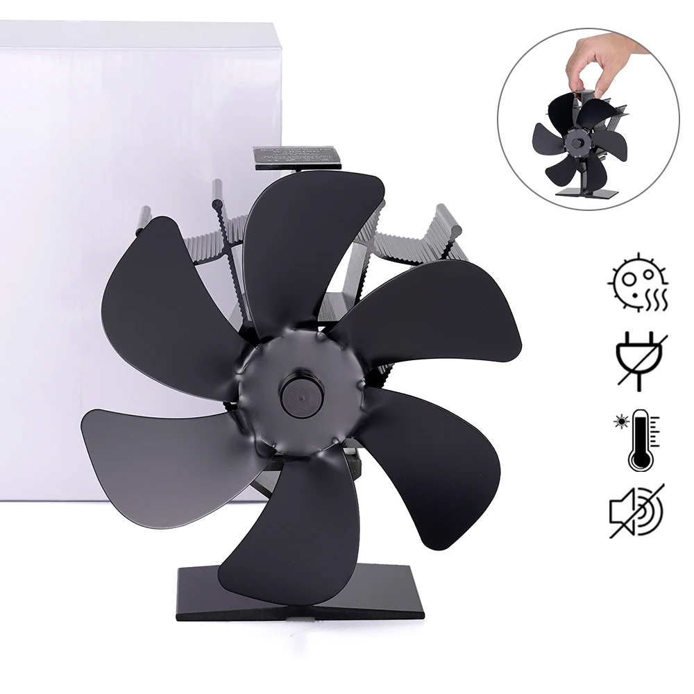 

Black Fireplace Wooden Burner Environmentally Friendly Silent Fan Hot Air Stove Fan 6-Blade Efficient Heat Distribution