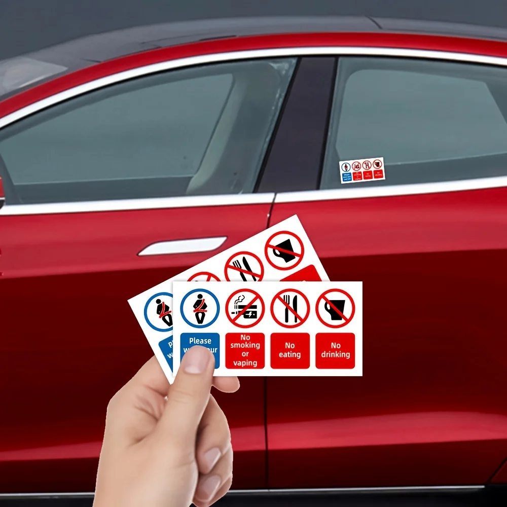 2PCS Vehicle Safety Sticker No Smoking Drinking Eating Seat Belt Reminder PVC Vinyl Decal Car Taxi Matte Sign