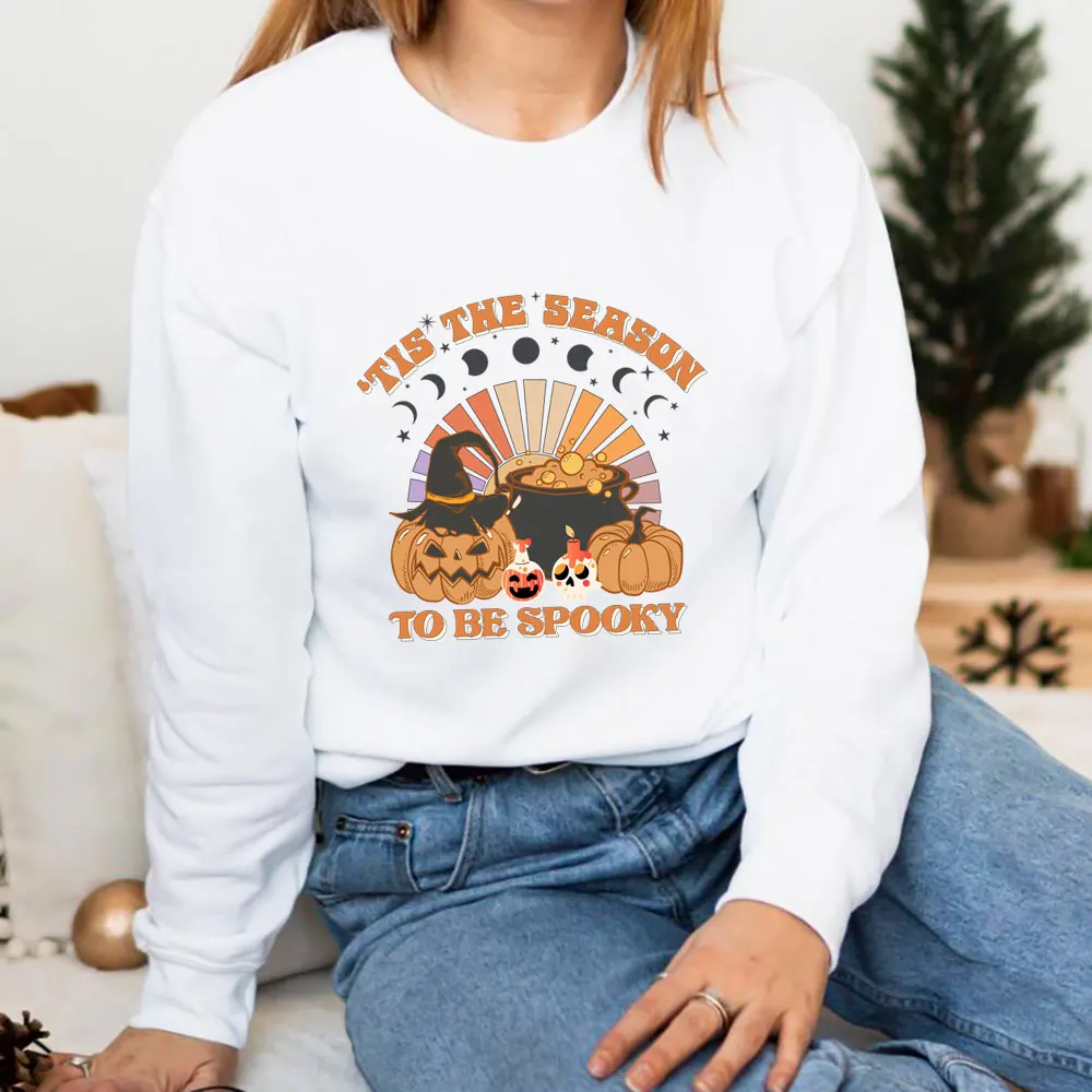 Pumpkin Witches Moon Women Funny Halloween Sweatshirt Unisex Funny Autumn Winter Casual Long Sleeve Top Holiday Top Gift for Her