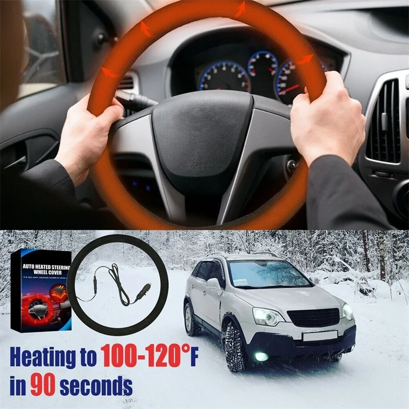 High quality Universal 38cm 12V Steering Cover Auto Car Lighter Plug Heated Heating Electric Steering Wheel Covers Warmer Winter