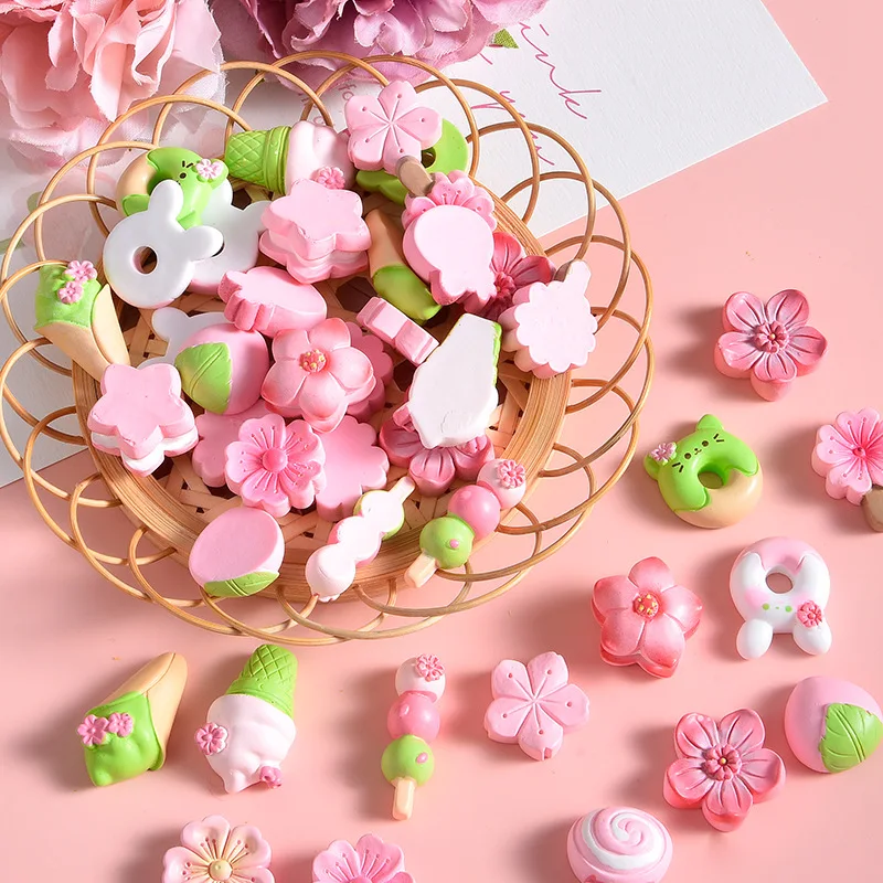 10/20Pcs Sweet Flowers Flat Back Resin Kawaii Imitation Food Biscuit Candy Patch Hairpin Jewelry Make Material Art Plane Decal