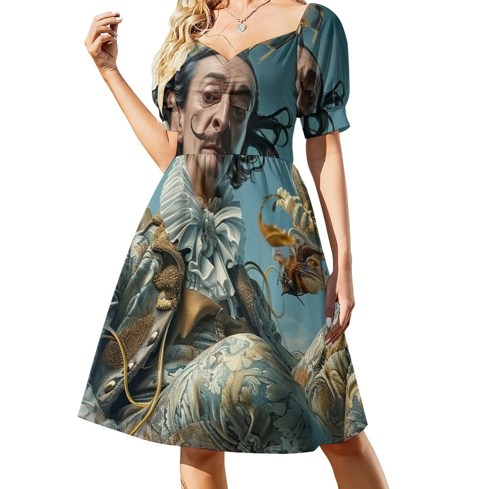 Salvador Dali Canvas Print T-Shirt Hoodie The Golden Paintbrush Surrealism Art Short Sleeved Dress Dress vintage Dress