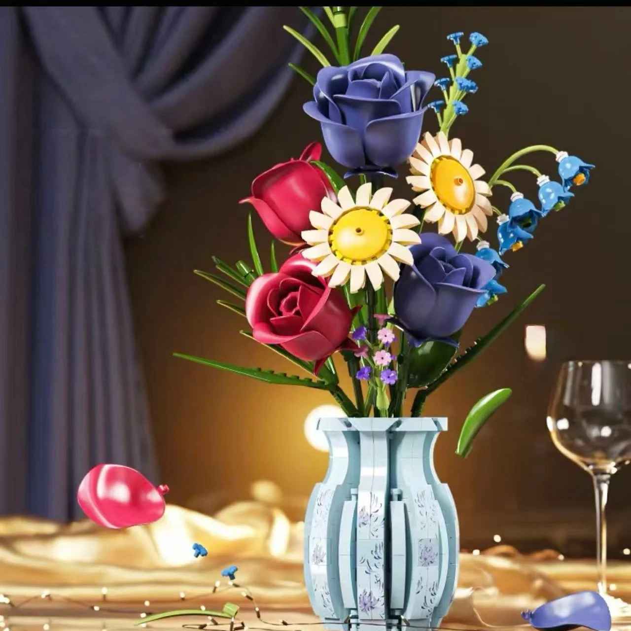 

Blue and White Porcelain Building Block Set, Used to Create Durable Floral Arrangements, Perfect for Home Decor, Tabletop Displays, and as a Thoughtful Gift for Occasions Such as Valentine's Day, Mother's Day, Halloween, Christmas, and New Year