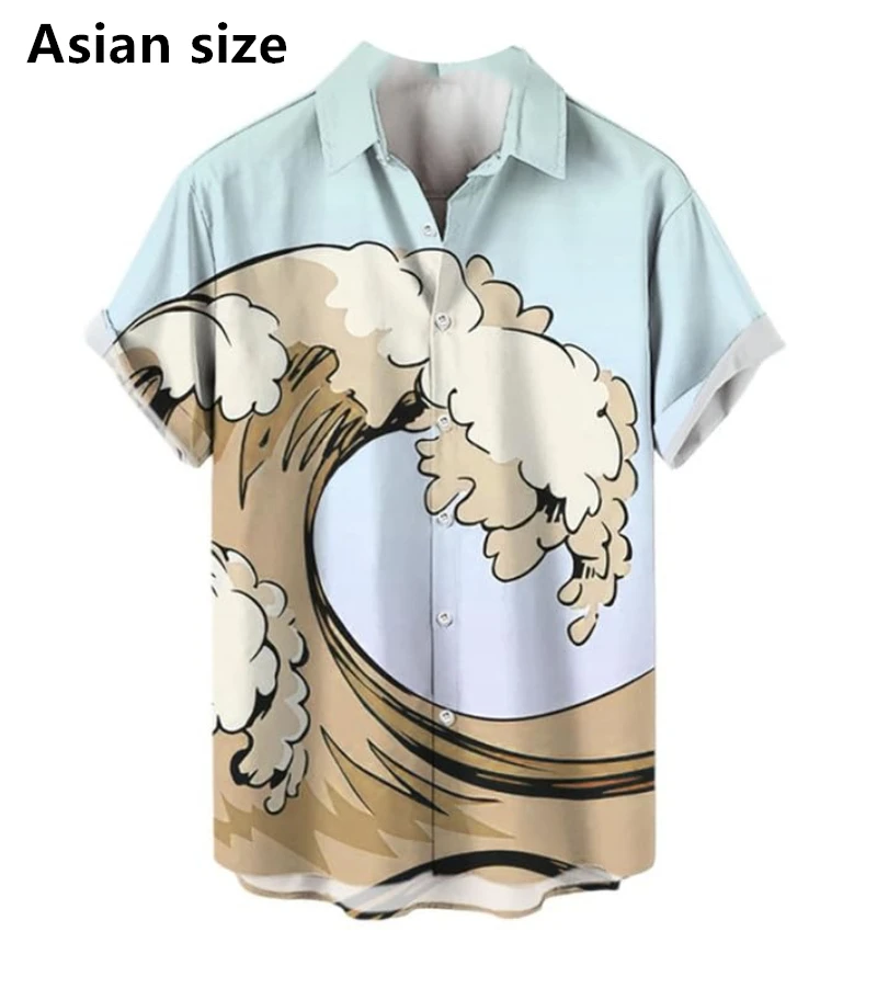 

3D Printed Ocean Wave Pattern Men's Summer Hawaiian Shirt Button Short Sleeve Casual Aloha Shirt Summer Shirts Vacation Tops