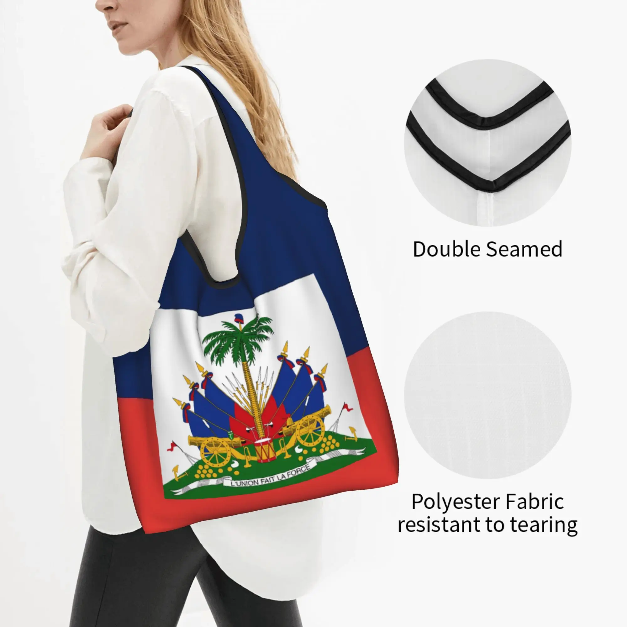 Reusable Haitian Flag Pride Of Haiti  Shopping Bag Women Tote Bag Portable  Grocery Shopper Bags