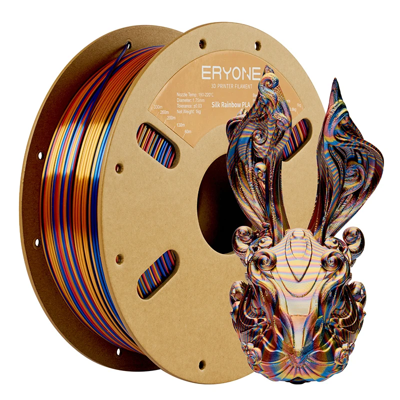 ERYONE 3KG PLA Silk Twist Rainbow Premium Shiny Filament 3D Print, Multicolor, PLA Silk Twist Rainbow Filament, 1KG/Spool