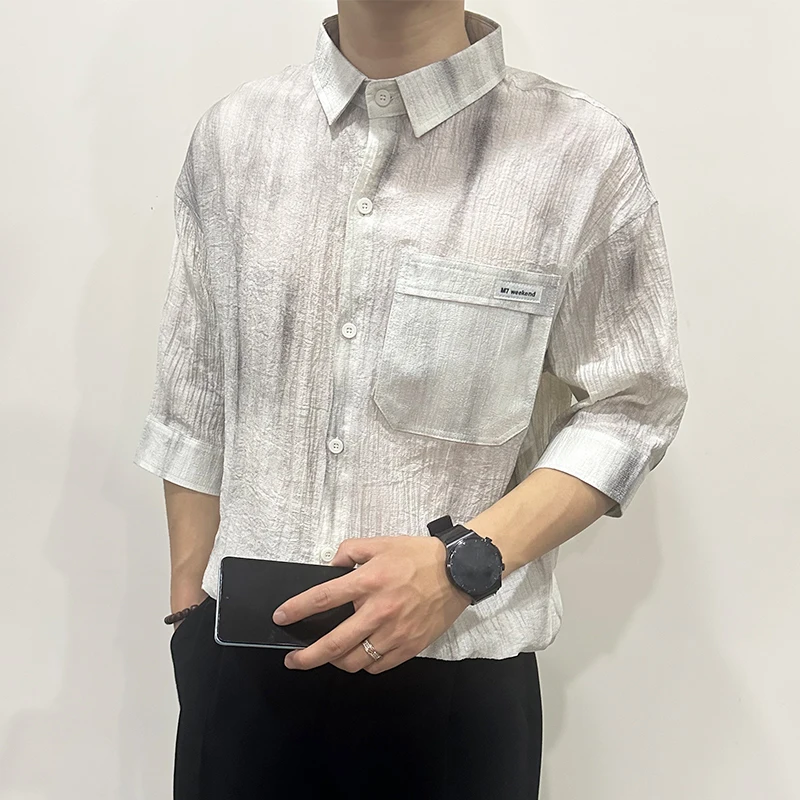 Trend Gradient Print Half Sleeved Shirt for Men's 2025 Summer Loose Casual Shirts Vacation Hawaii Shirt Social Party Streetwear