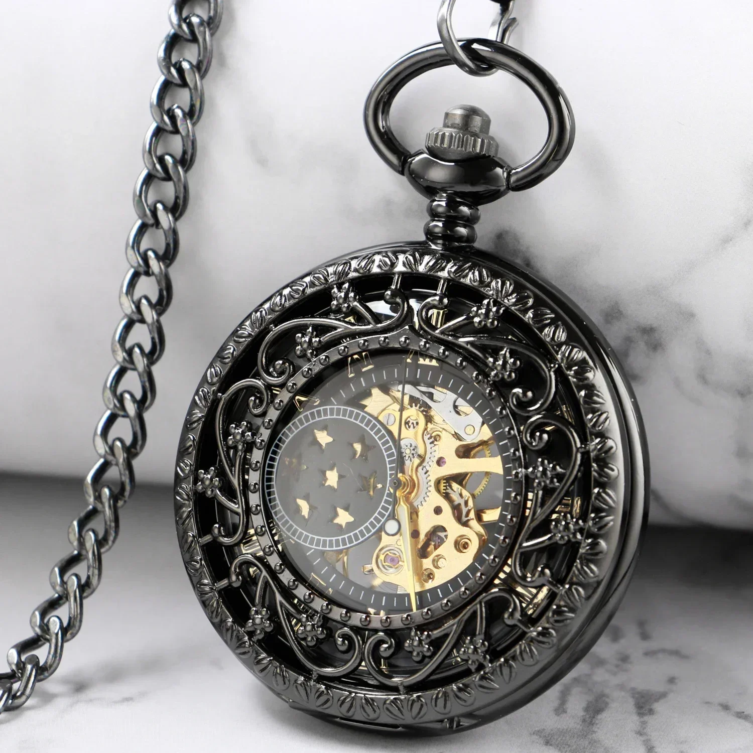 

Antique Hollow Skeleton Mechanical Pocket Watches Steampunk Men's Suit Matching Pendant Hand Wind Watch Mens Gift