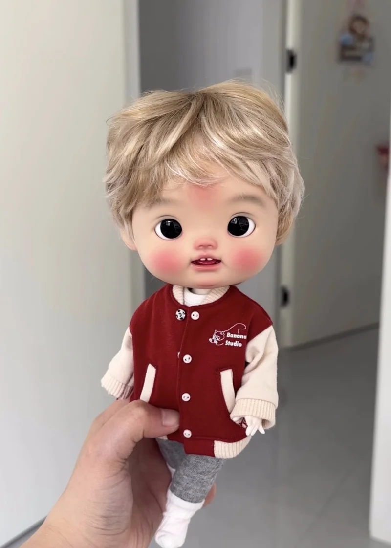BJD doll suitable for big head bit Qbaby blythe size wig imitation mohair short hair boy doll accessories